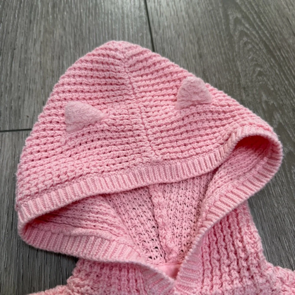 CARTERS HOODED KNIT BUTTON UP CARDIGAN PINK 3MO